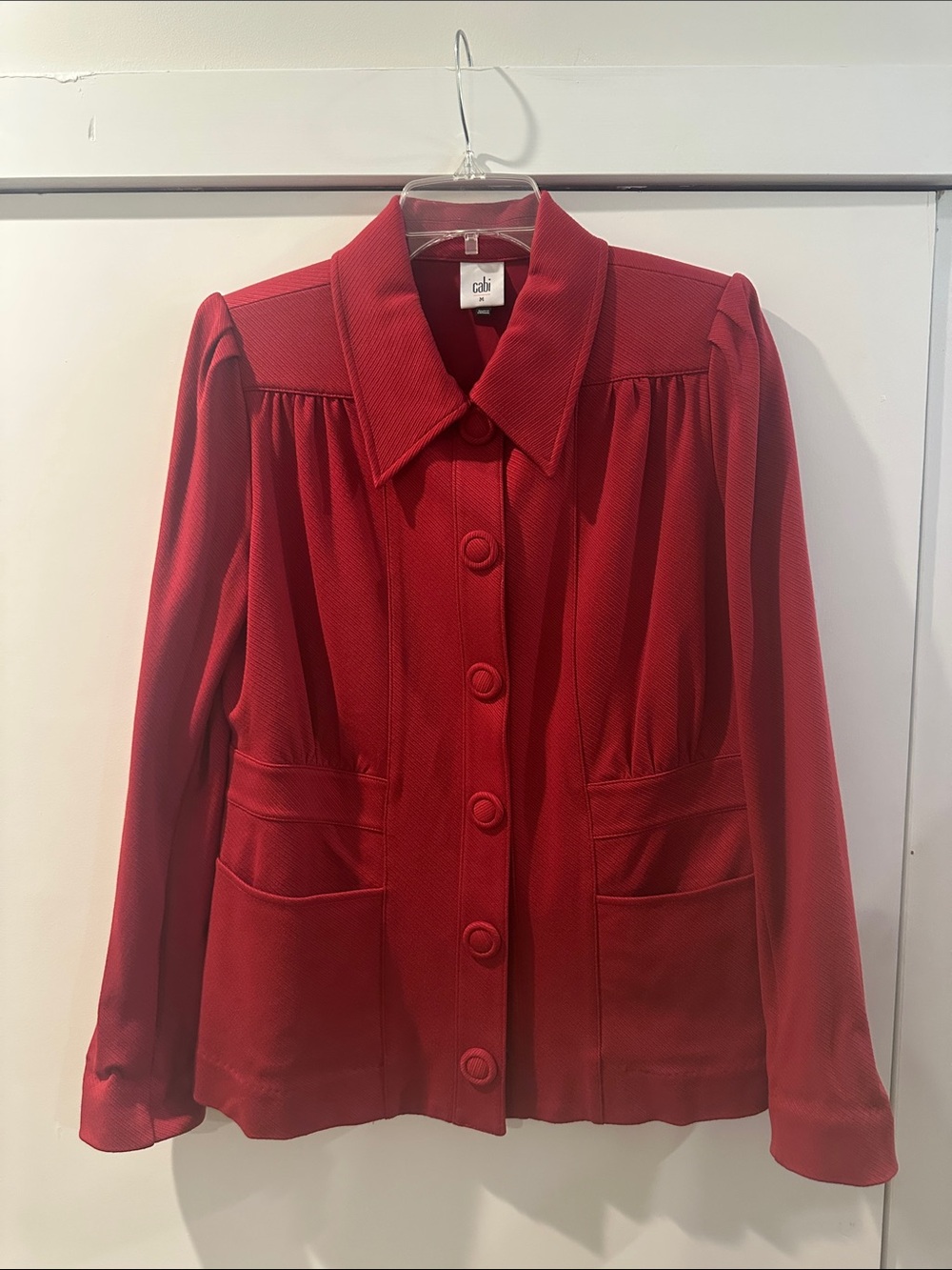 CAbi Red Button-Front Textured Blazer